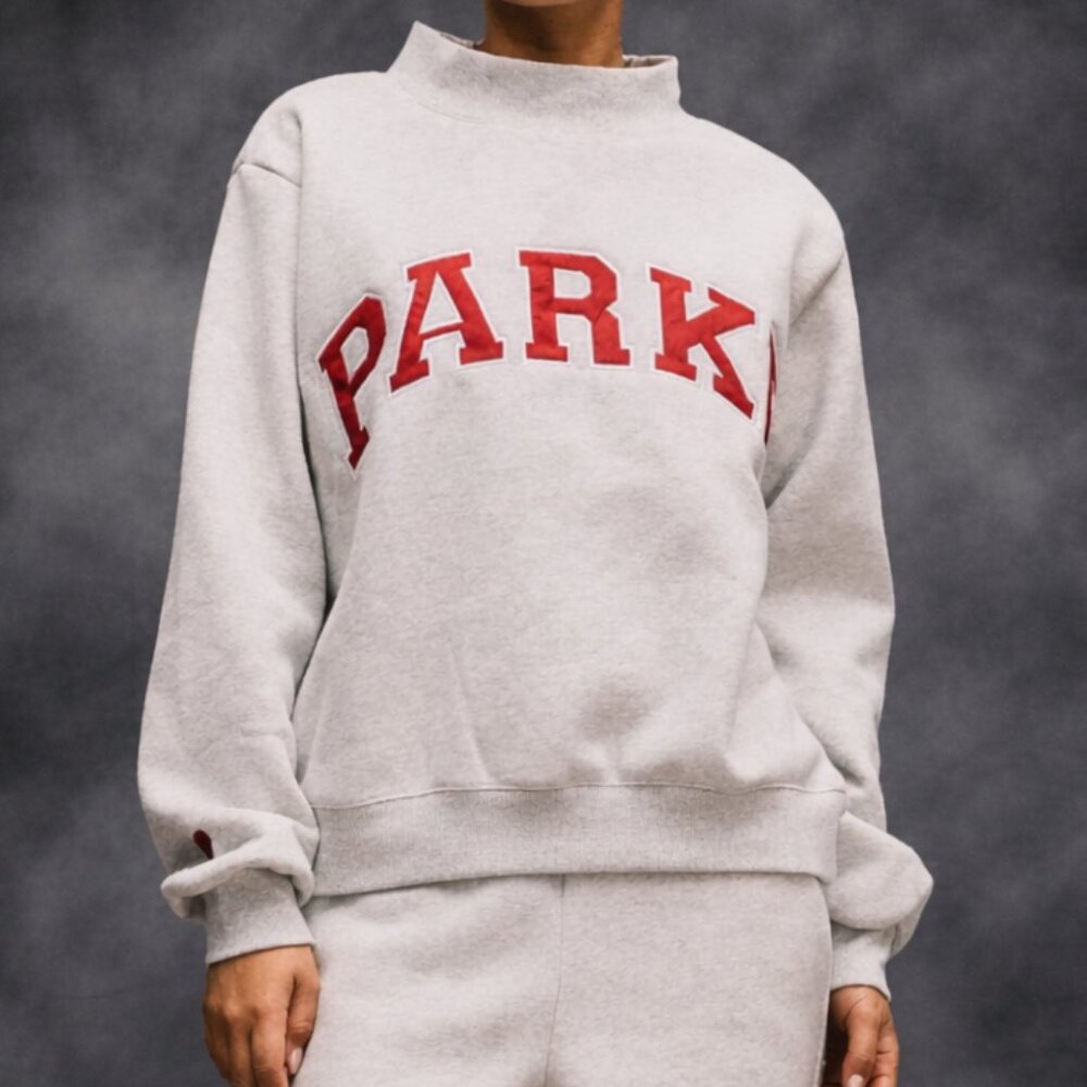 Parker College Style Crew Neck Grey Sweatshirt with Dark Red Logo 🎓✨